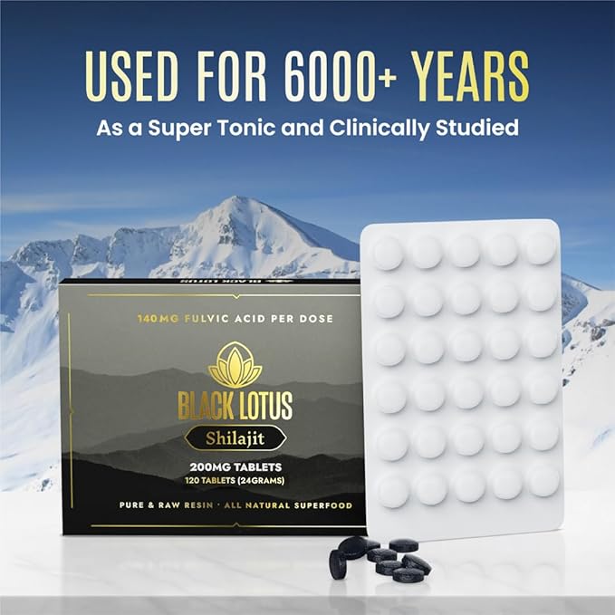 Resin Tablets, 120 Count, 200mg Each, 100% Pure Natural Shilajit for Men & Women with Amino Acids, 140mg Fulvic Acid, 85 Ionic Trace Minerals, for Immune Support, Focus, Energy