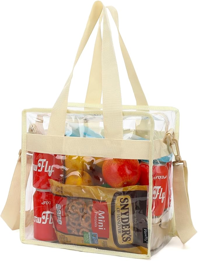 FlowFly Lunch Bag Tote Bag Lunch Organizer Insulated Cooler Bag for Women/Men, Clear#Biege