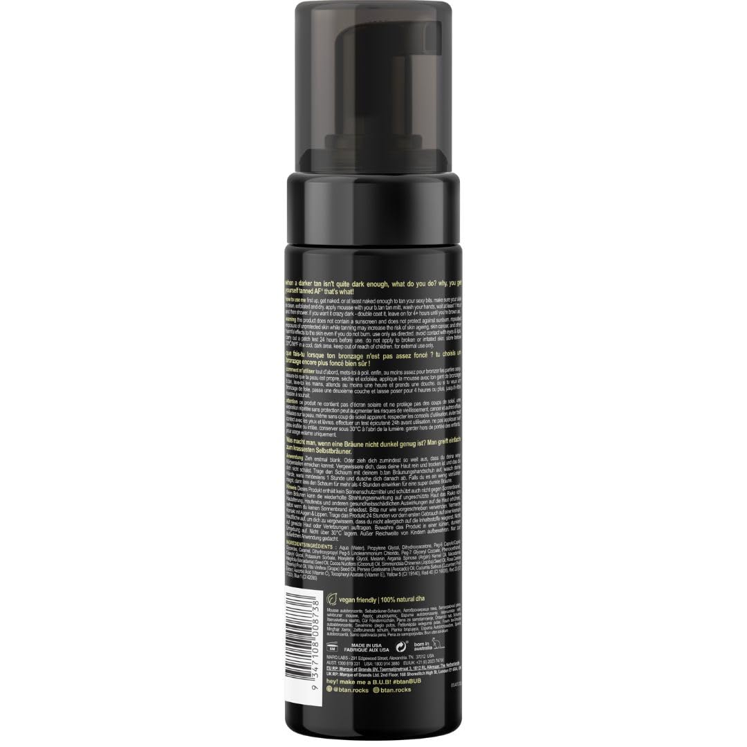 b.tan Dark Self Tanner Mousse – 1 Hour Express Sunless Tanning Foam | Vegan, Ultra Dark Glow, 6.7 Fl Oz