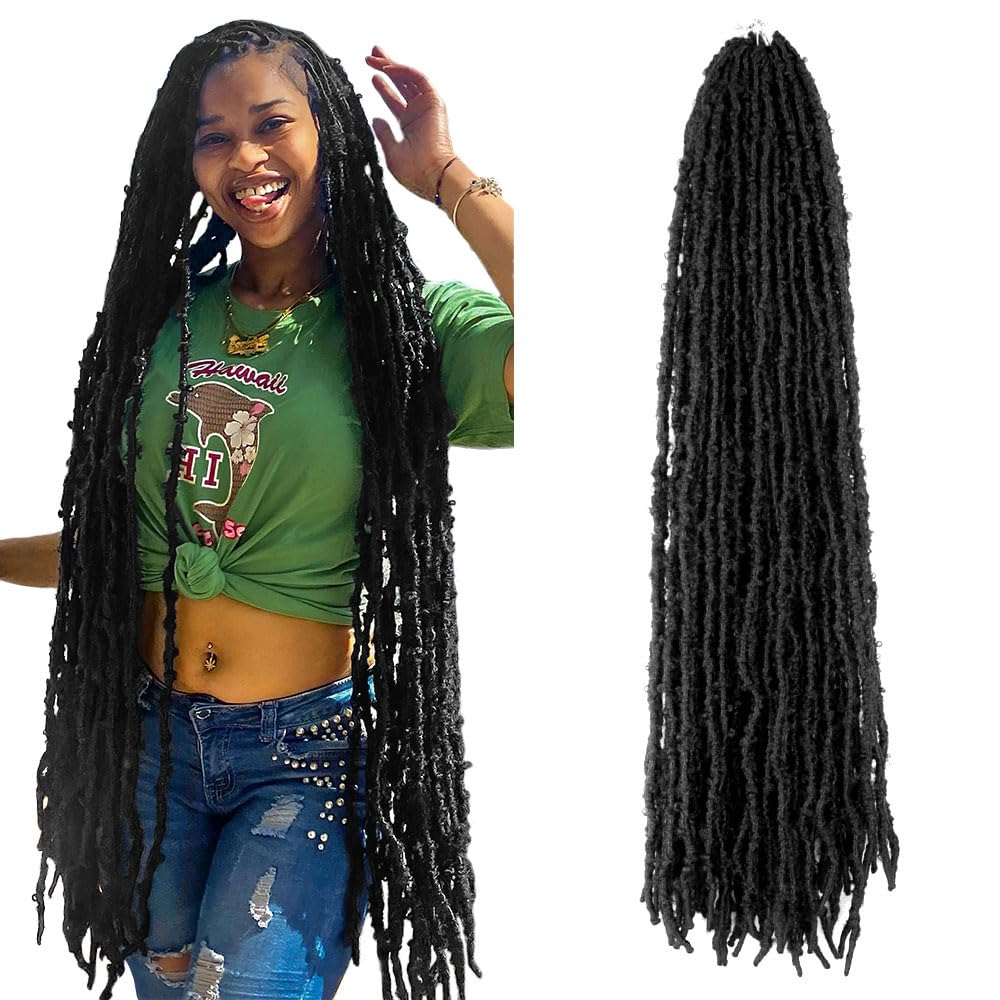 36 Inch Light Weight Butterfly Locs Crochet Hair 6 Packs Long Black Distressed Butterfly Faux Locs Crochet Hair, 2#