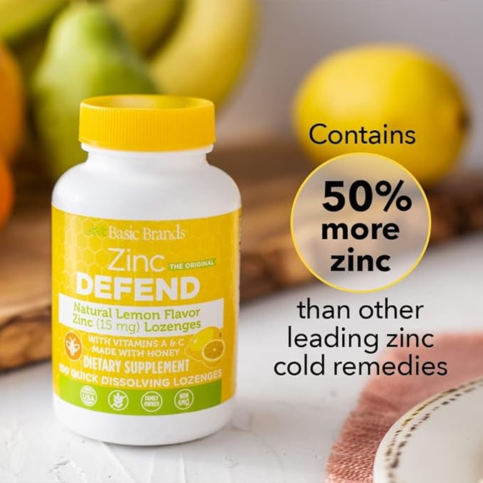 Basic Brands Zinc Lozenges, 100 Count, Lemon