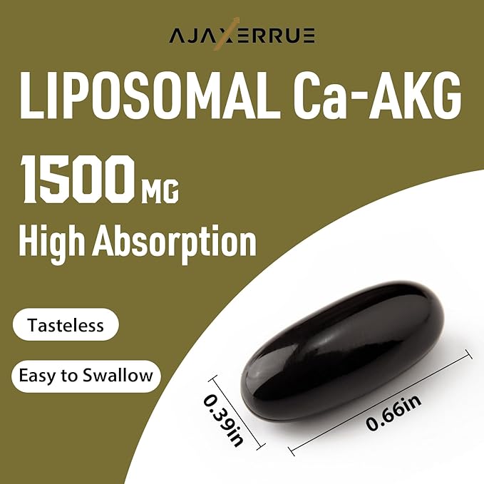 Liposomal Calcium AKG Supplement 1500 MG (Alpha-Ketoglutaric Acid), High Absorption, More Effective Than AAKG, Ca AKG for Longevity, Age Defense, Cellular Energy, Metabolic Function, 240 Softgels