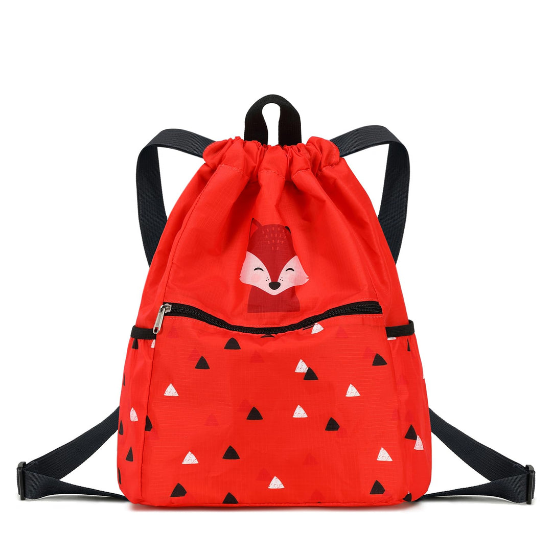 Ryushoyo Kids drawstring bag, Kids swim bag, Cloth storage bag for boys and girls, Kids sports beach camp backpack Fox Red