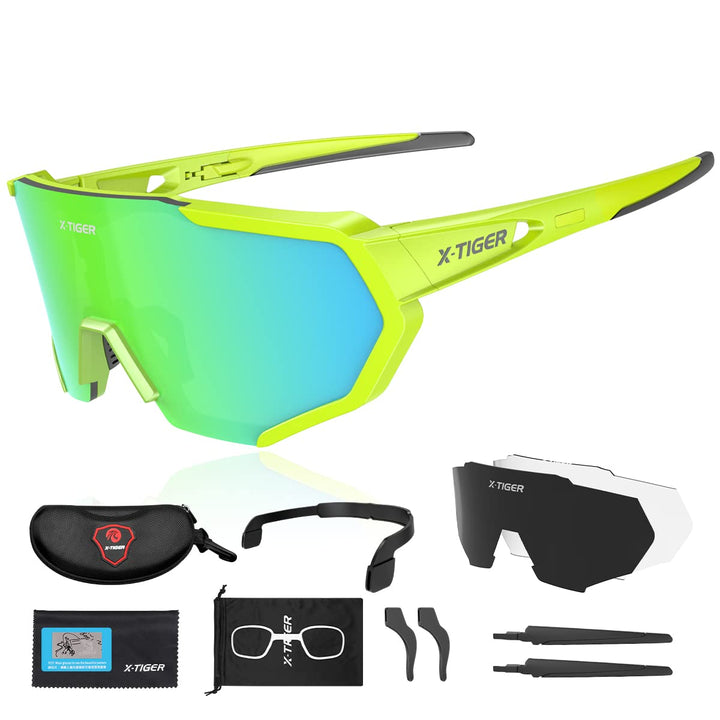 X-TIGER Polarized Sports Sunglasses with 3 Interchangeable Lenses,Mens Womens Cycling Glasses,Baseball Running Fishing Golf Driving Sunglasses