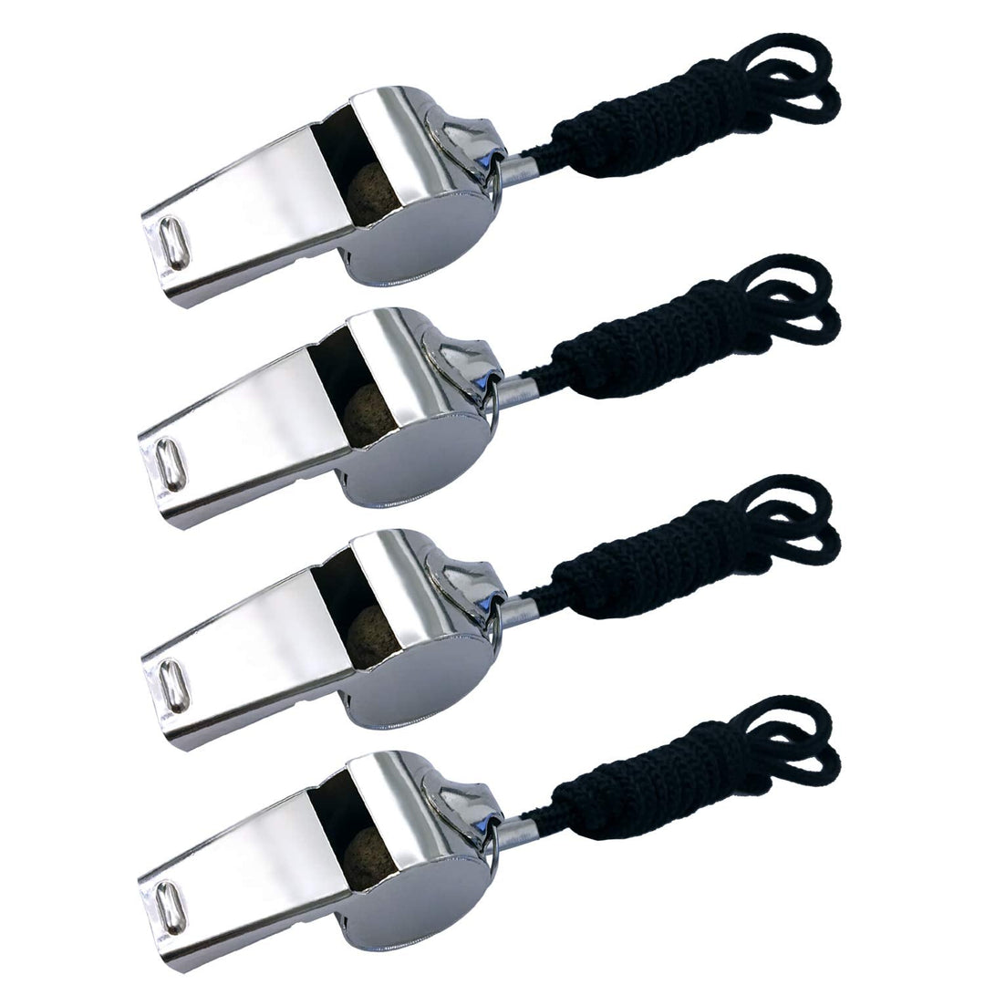 BEADNOVA Stainless Steel Whistle with Lanyard Coach Whistle Police Whistle Metal Whistles Sports Whistle Coaches Whistles (4 Pack, Silver)