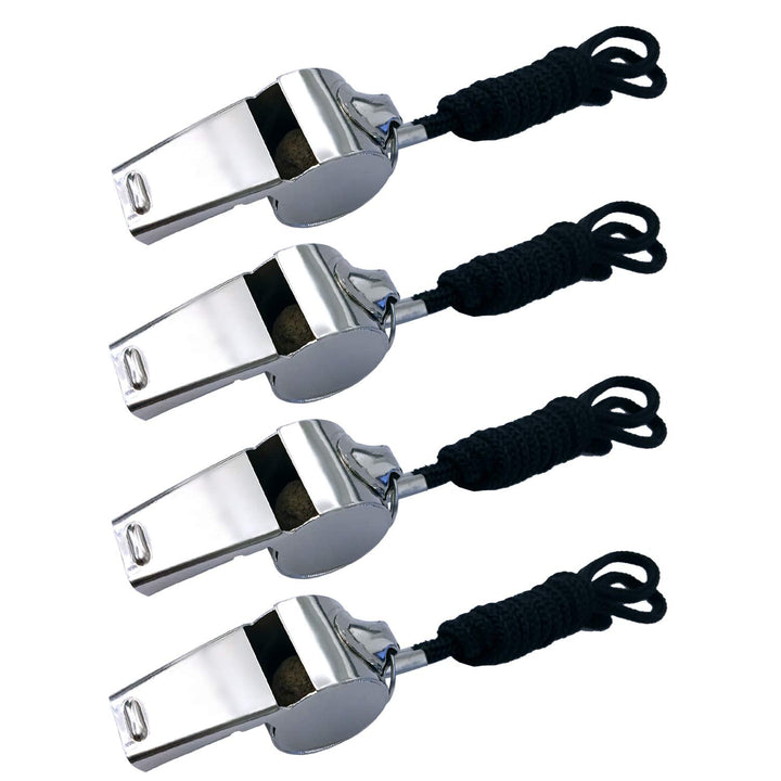 BEADNOVA Stainless Steel Whistle with Lanyard Coach Whistle Police Whistle Metal Whistles Sports Whistle Coaches Whistles (4 Pack, Silver)