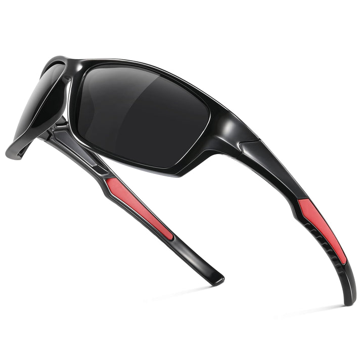 Fanshen Sports Polarized Sunglasses Men - Wrap Around Mens Sunglasses for Mens Womens Cycling Running UV Protection (Bright Black/Grey)