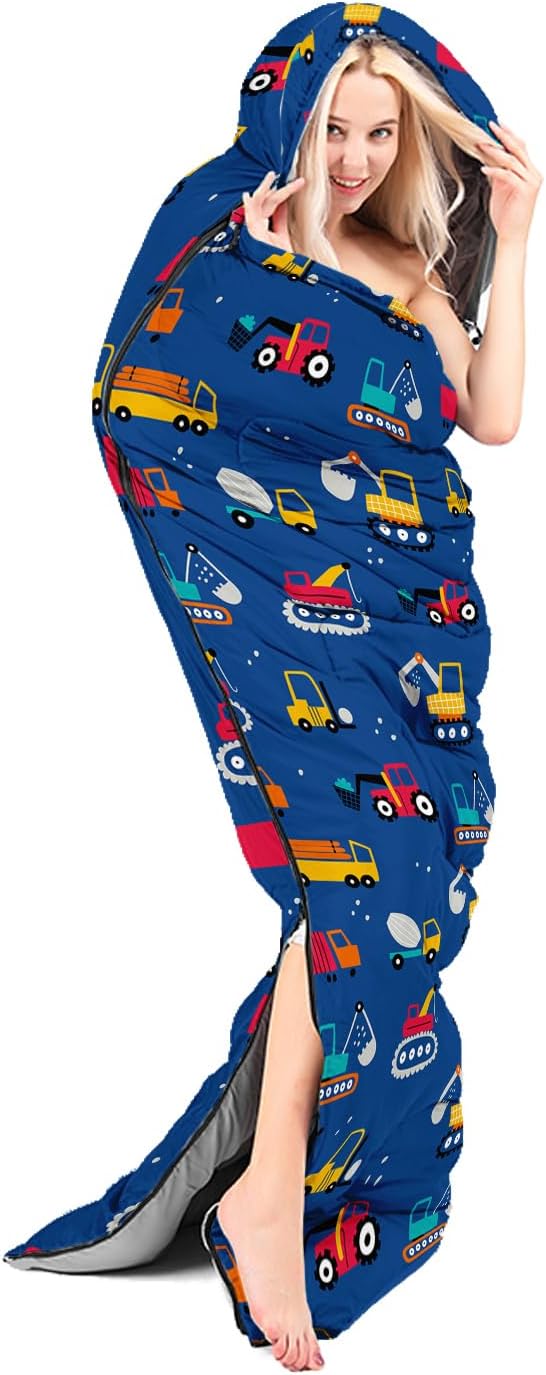 AILONEN Kids Floral Cat Camping Sleeping Bags,Lightweight & Waterproof,3 Season Warm & Cool Weather,Kawaii Kitten Sleeping Bags for Girls Adults,Travelling,Outdoors