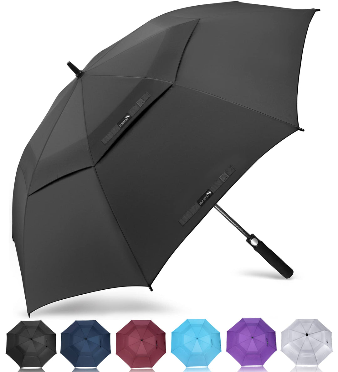 ZOMAKE Large Golf Umbrella 51 Inch - Double Canopy Vented Golf Umbrellas for Rain Windproof Automatic Open Golf Push Cart Umbrella Oversize Stick Umbrellas for Men Women(Black)
