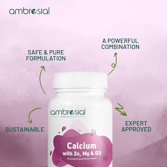 AMBROSIAL Calcium Magnesium Zinc with Vitamin D3 (Pack of 1-120 Softgels)