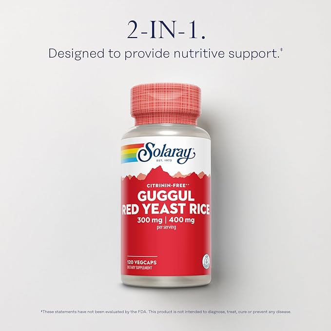 SOLARAY Guggul Gum Extract & Red Yeast Rice - Healthy Cardiovascular Function Support - Lab Verified - 60 Servings, 120 VegCaps