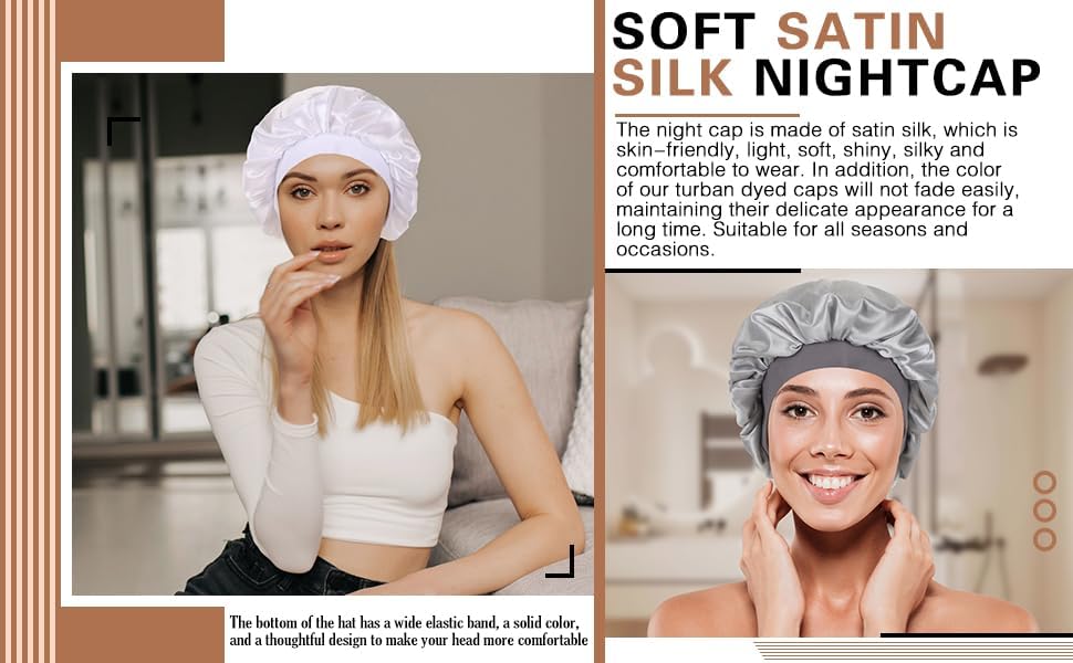 beauty YFJH Soft Satin Silk Salon Bonnet Night Sleeping Wide Band Hat Hair Loss Cap for Women