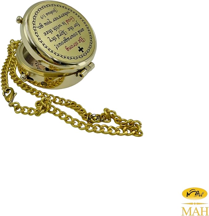 Be Strong and Courageous Brass Religious Compass Gift Confirmation Baptism Easter Christian Catholic Graduation Trekking Adventure Engraved Scripture Prayer Gift for Men Women Teenage Boys Girls