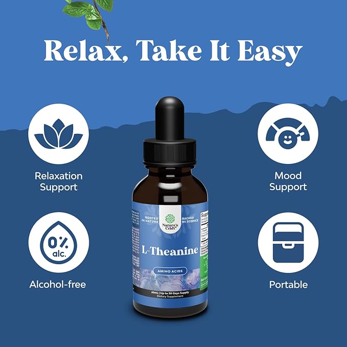 High Absorption L-Theanine Liquid Drops - Nootropic Focus Supplement with L Theanine 200mg Per Serving and Chamomile Extract - L Theanine Supplement for Adults and Kids Relaxation and Focus - 2oz