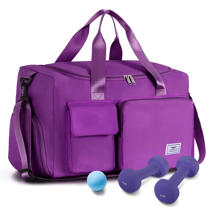 FIORETTO Women's Water-Resistant Gym Duffle Bag with Shoes Compartment, 37L Capacity, Multi-Functional, Ideal for Travel, Gym, Sports, Weekender, Violet