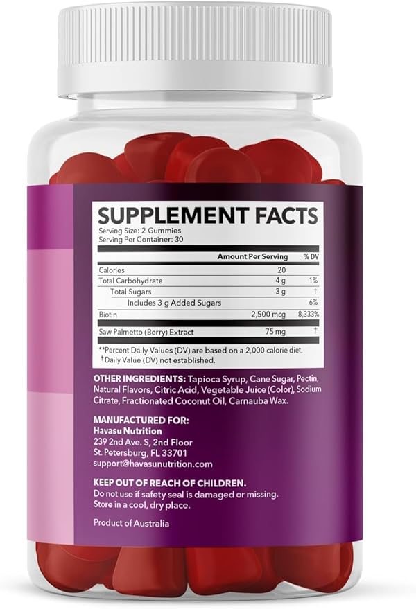 Saw Palmetto for Women with 2500mcg Biotin - DHT Blocker and Hair, Skin, Nail Health Gummies - 60 Count - Supports Stronger and Fuller Looking Locks and Radiant Skin - Vegan, Non-GMO, 1 Month Supply