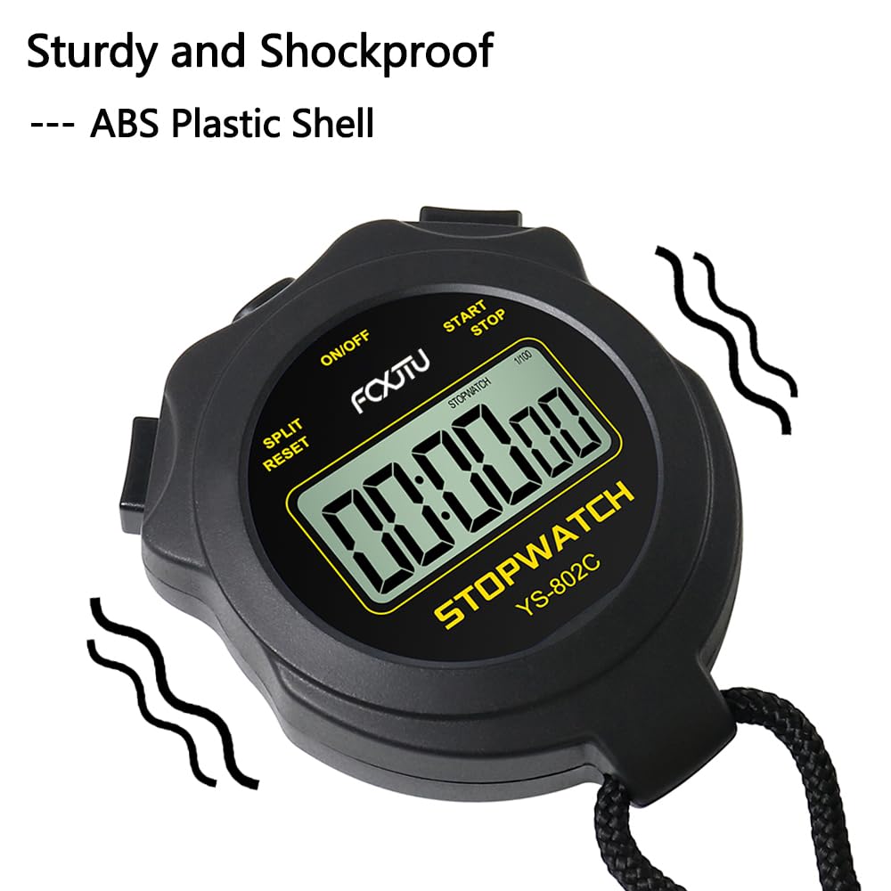 FCXJTU Simple Digital Sports Stopwatch Timer, No Bells, No Clock, No Alarm, Simple Basic Operation, Silent, ON/Off, Pure Stopwatch for Swimming Running Training Kids Coaches Referees Teachers (Black)