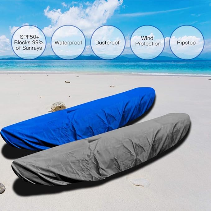 7.8-18ft Waterproof Kayak Canoe Cover-Storage Dust Cover UV Protection Sunblock Shield for Fishing Boat/Kayak/Canoe 7 Sizes [Choose Color] (Gray(Upgraded), Suitable for 10.8-12ft Kayak)
