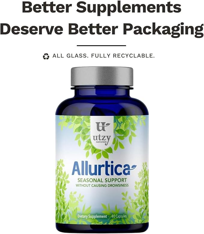Allurtica | Sinus & Respiratory Support Supplement with Quercetin and Stinging Nettle | Seasonal Support for Adults & Kids | Non Drowsy | 40 Capsules