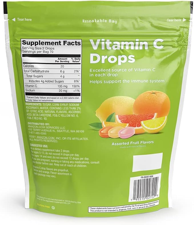 Amazon Basic Care Vitamin C Supplement Drops, Lemon, Orange & Grapefruit, 140 Count (Previously SoundHealth) (Pack of 2)