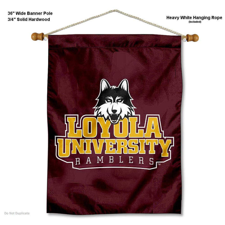 College Flags & Banners Co. Loyola Ramblers New Wordmark Banner Flag and Wood Banner Pole Set