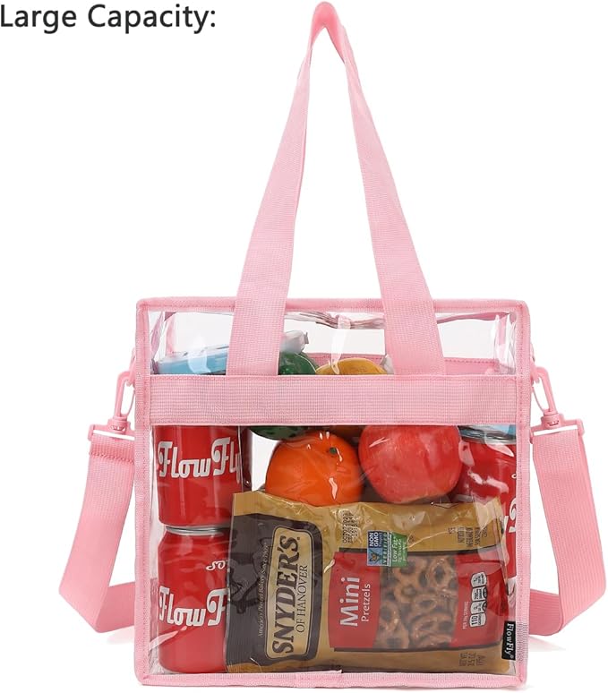 FlowFly Lunch Bag Tote Bag Lunch Organizer Lunch Holder Insulated Lunch Cooler Bag for Women/Men, Clear#Pink, Large