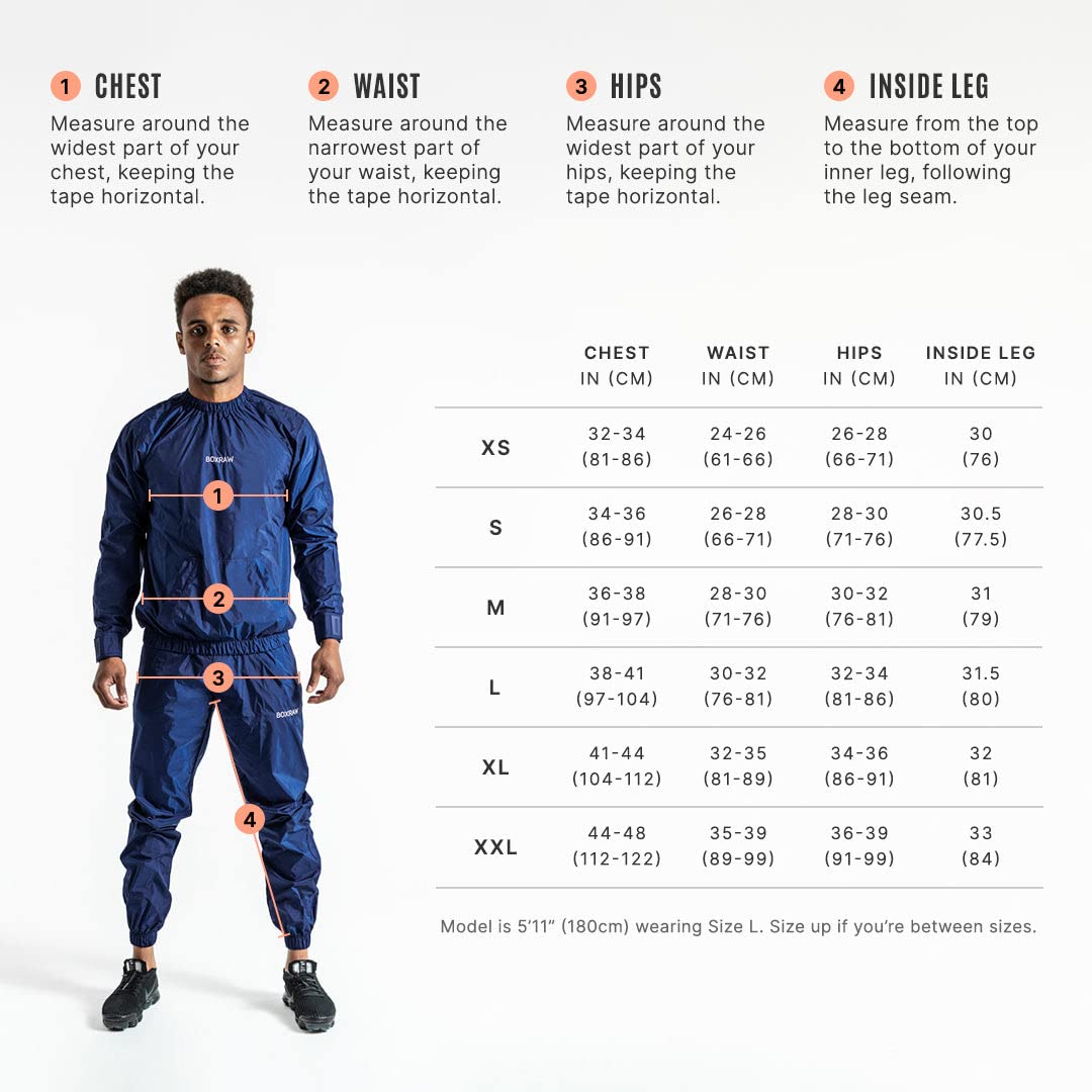 BOXRAW Hagler Professional Sauna Suit 1.0 Top & Bottoms Non Rip Sweat Suit Boxing MMA Training Gym (Navy - 2XL)