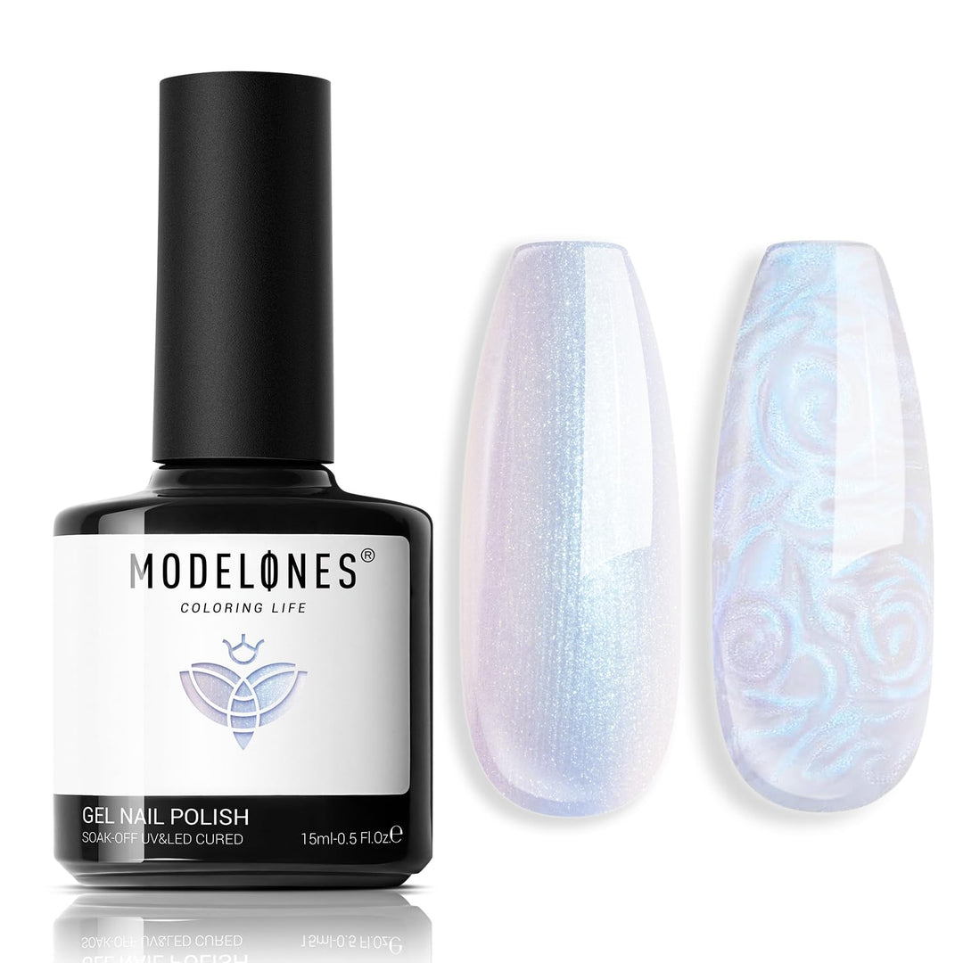 Modelones Pearl Gel Nail Polish, 15 Ml Shimmer Pearl White Blue Mermaid Nail Drawing Glitter Pearlescent Gel Polish Soak Off Led