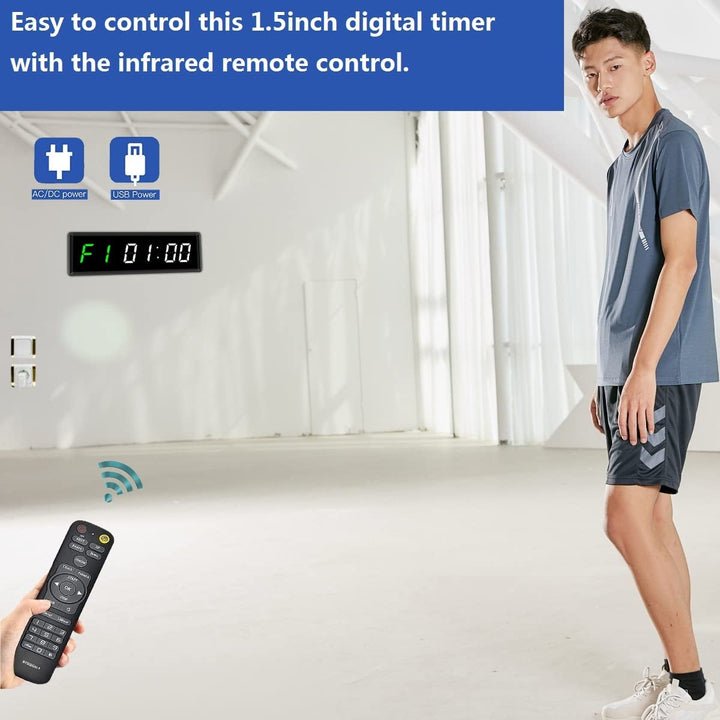 BTBSIGN LED Interval Workout Timer Count Down/Up Clock Stopwatch with Remote for Home Gym Fitness White