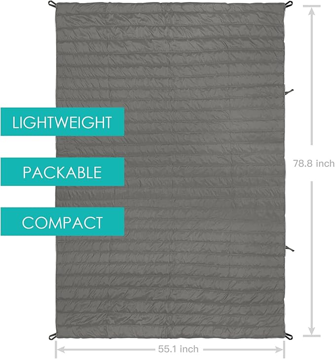 Gold Armour Puffy, Packable Camping Blanket - Lightweight & Compact Insulated Quilt for Outdoor - Camping Gear (Gray)