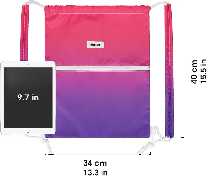 WANDF Drawstring Backpack Sports Gym Bag with Shoulder Pads Water Resistant String Bag Cinch Bag for Women Men (Rose Red)