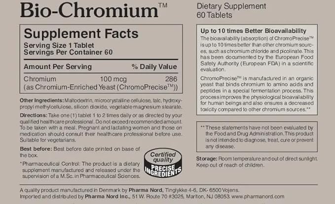 Bio-Chromium 100mcg | 10x Better Absorption | Patented Formula for preventing Cravings | ChromoPrecise Organic Chromium Supplement | Manufactured to Pharmaceutical Standards (60)