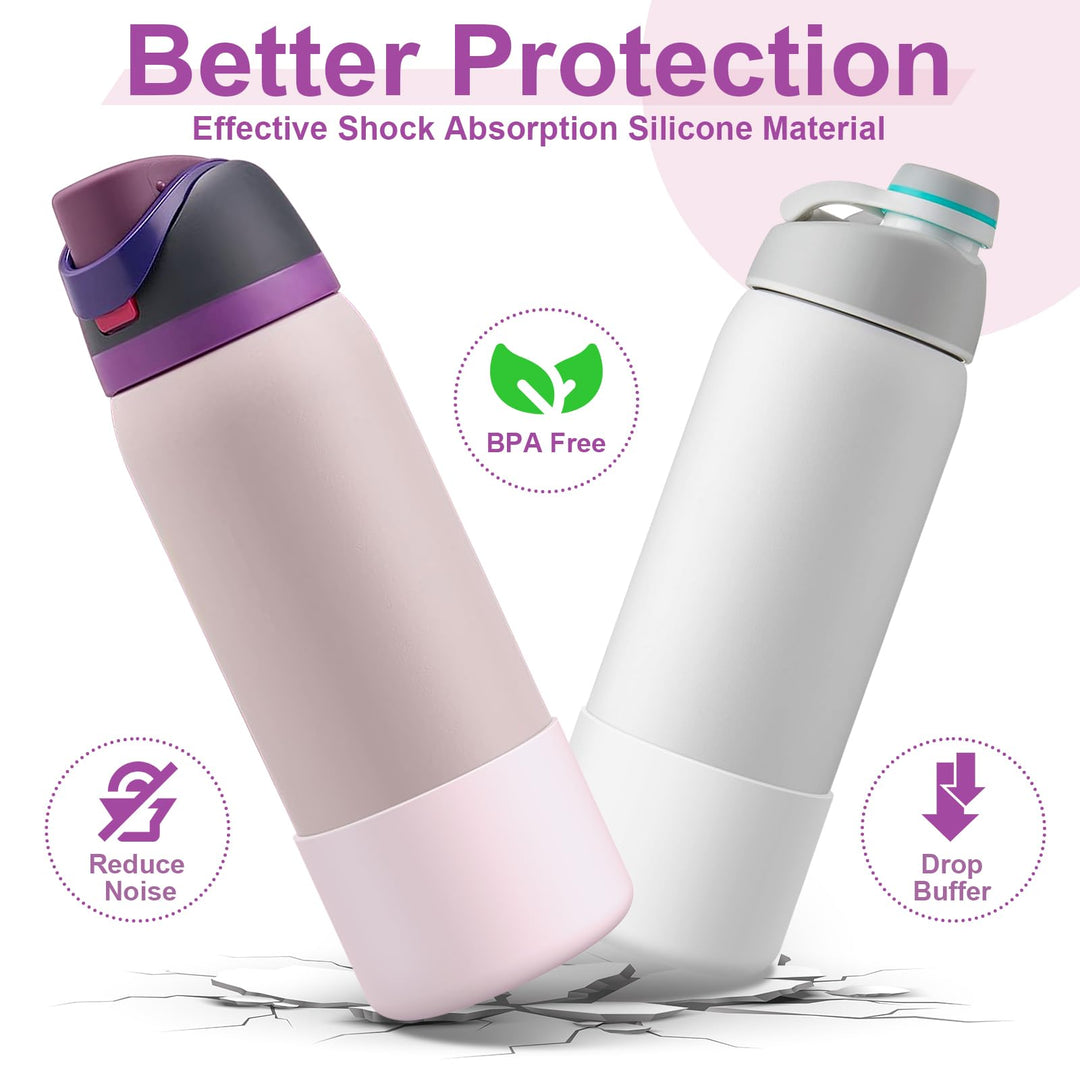 Alwenid 2PCS Silicone Water Bottle Boot for Owala 40 Oz, Anti-Slip Protective Sleeve Bottom Bumper Protector for FreeSip, Twist, and Flip Stainless Steel Water Bottles (White+Pink)