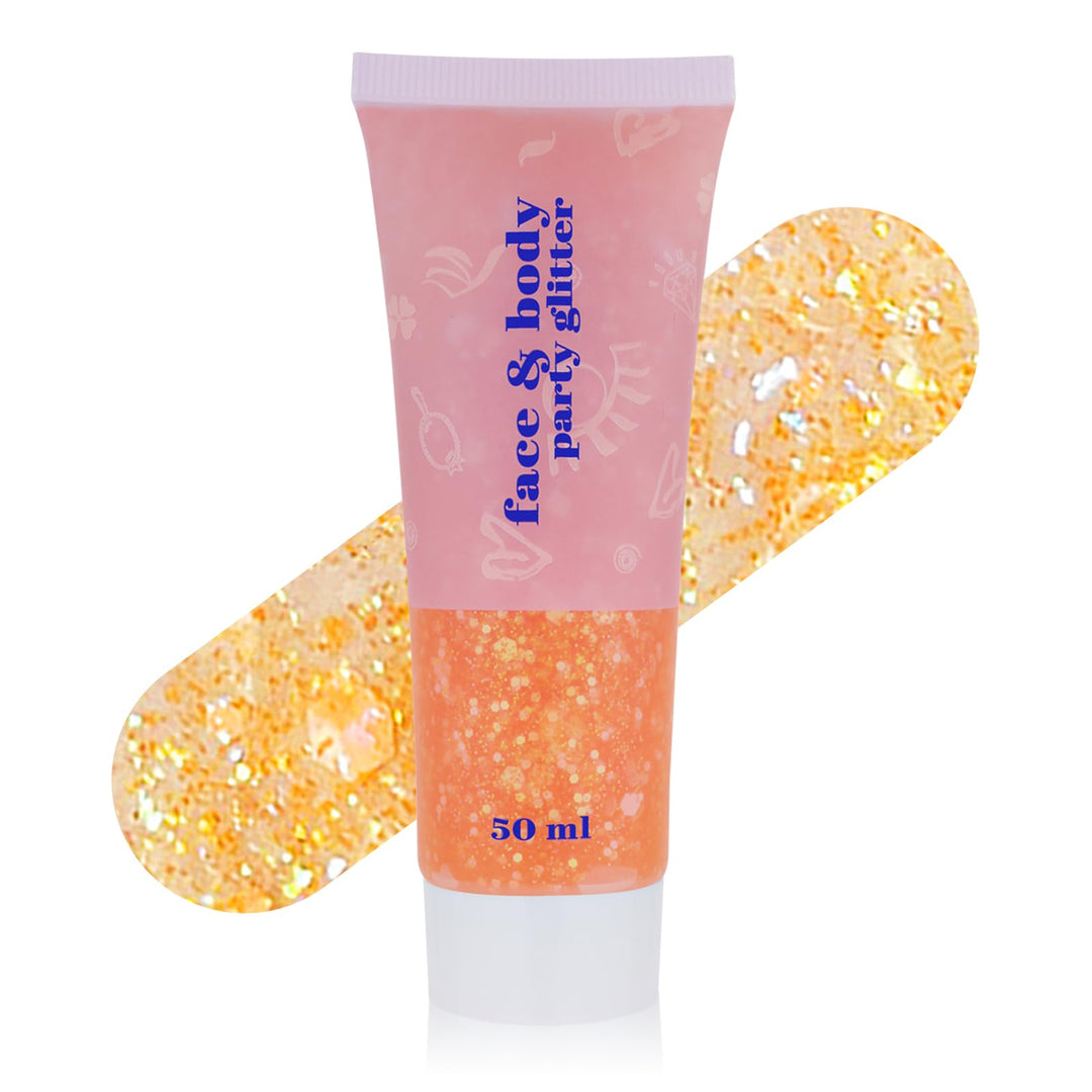 MEICOLY Orange Body Glitter,Sparkling Face Glitter Gel,Mermaid Sequins Face Paint Glitter Autumn Makeup,Eye Hair Chunky Festival Rave Accessories Makeup,Party Body Glitter Gel for Women Kids,50ml