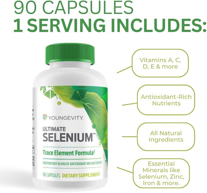 Youngevity Ultimate Selenium + Cofactors - Essential Mineral Supplement for Immune Support, Antioxidant Defense, Thyroid Function, and Cellular Health (I-selenomethionine) - (90 Capsules)
