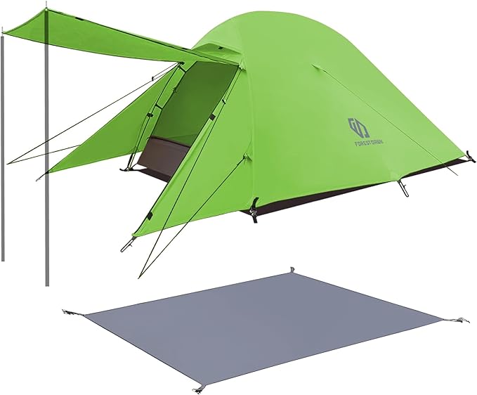 2 Person Camping Tent with 3 Aluminum Alloy Poles, 4 or 3 Season Waterproof Tent, Double Layer,Easy Setup, 2 Doors for Outdoor Hiking,Mountaineering,Survival,Travel