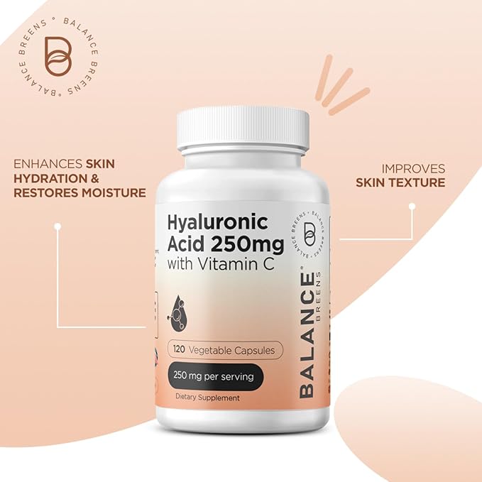 Balance Breens Pure Hyaluronic Acid 250mg with Vitamin C 50mg + Zinc 50mg Supplement Combo