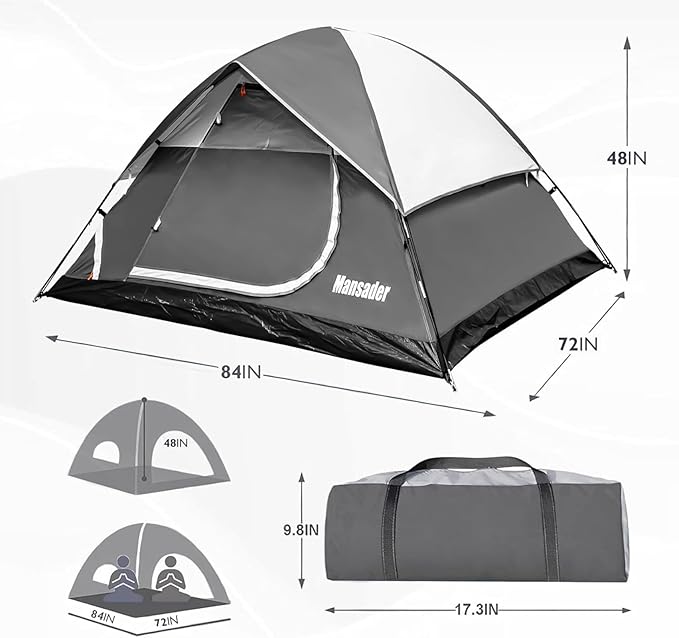 Camping Tent, Waterproof 2/3/4 Person Tents for Camping, Lightweight Easy Set Up Outdoor Hiking Tent Backpacking Tent with Carry Bag, Backpack Tent Suit for Family Beach Hiking Travel