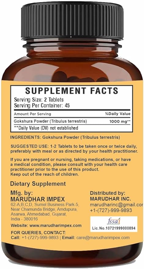 minature Gokshura (Gokhru) (Tribulus Terrestris) Tablets | Pure & Natural Plant Based Herbal Supplement| No Artificial additives, Gluten Free |90 Tablets, 45 Days Supply