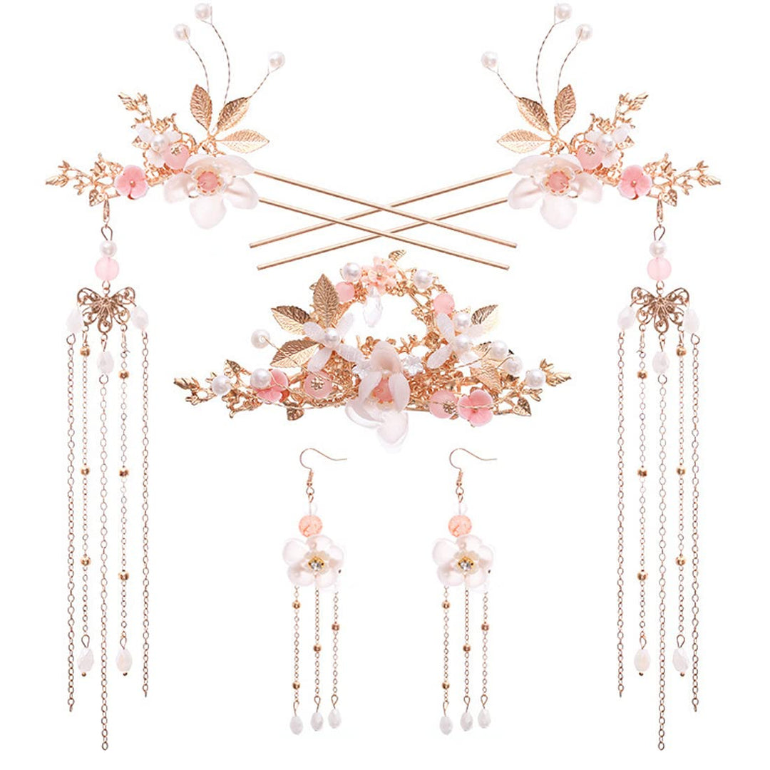 Alloy Hair Sticks Pins Long Tassel Hanfu Chinese Hair Comb/Earrings Set of 1 Traditional Classical (Style D)