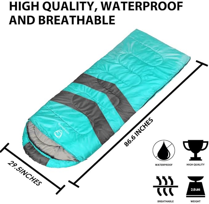 Gold Armour Sleeping Bags for Adults Cold Weather & Warm - Backpacking Camping Sleeping Bag for Kids 10-12, Girls, Boys - Lightweight Compact Camping Essentials Gear Accessories, Right Zipper