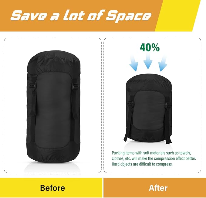 5 Pcs Compression Sacks for Backpacking 5L/10L/15L/20L/35L Camping Sleeping Bag Stuff Sack Water Resistant Sleeping Bag Storage Sack for Space Saving Hiking Gear