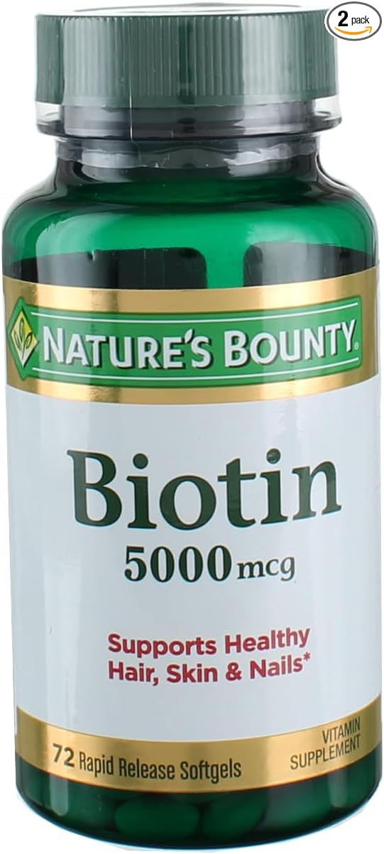 Nature's Bounty Super Potency Biotin 5000mcg - 72 softgels (Pack of 2)
