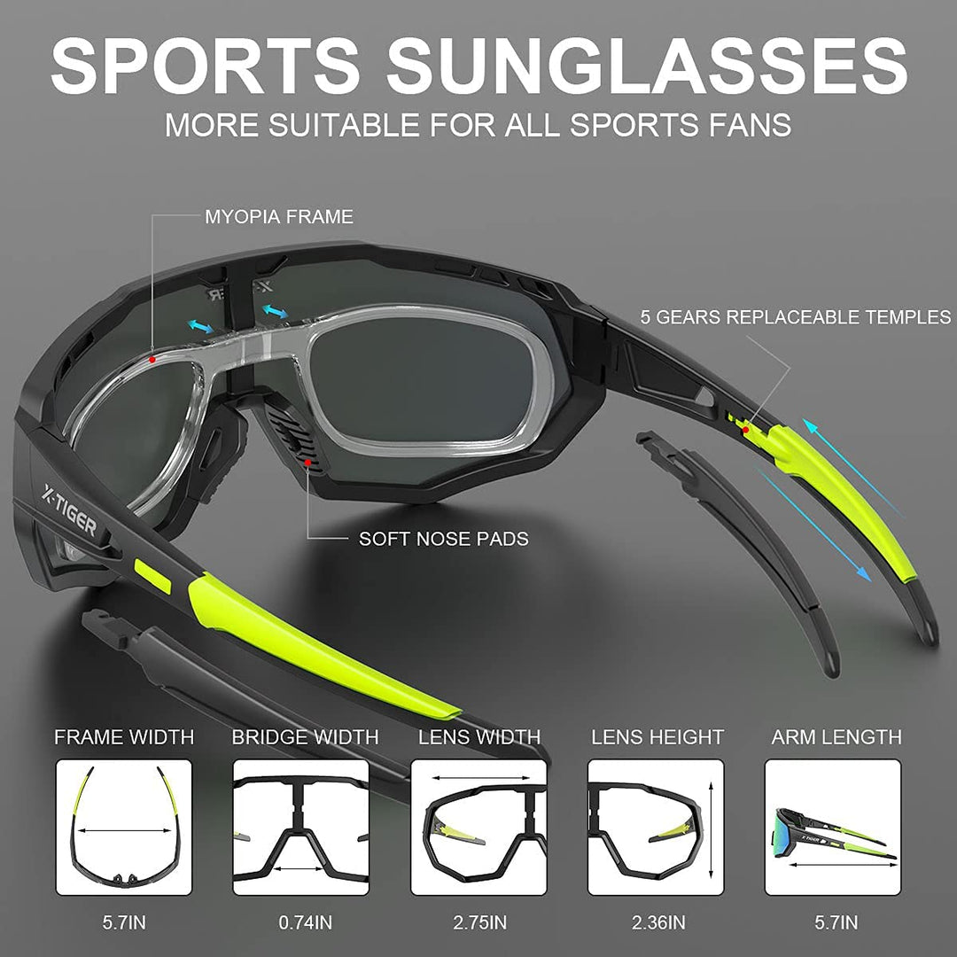 X-TIGER Polarized Sports Sunglasses with 3 Interchangeable Lenses,Mens Womens Cycling Glasses,Baseball Running Fishing Driving Sunglasses Lightweight