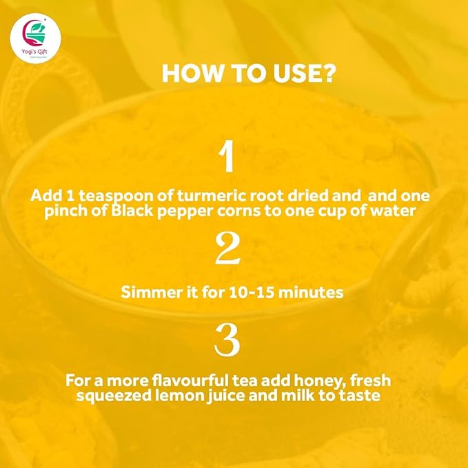 Turmeric root 4 oz | Cut and Sifted Dried Turmeric Pieces | Flavourful Indian Spice | Make Healthy Teas, Smoothies and Lattes | Curcuma longa | 100% Pure and Natural | by Yogi’s Gift®