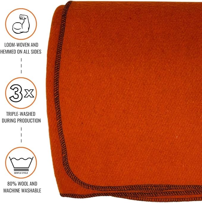 Arcturus Military Wool Blanket - Warm, Thick, Washable - Great for Outdoors, Camping, Stadium Blanket, Picnics, Travel - Car & Bushcraft Survival Kits, Large 64in x 88in 4.5 lb