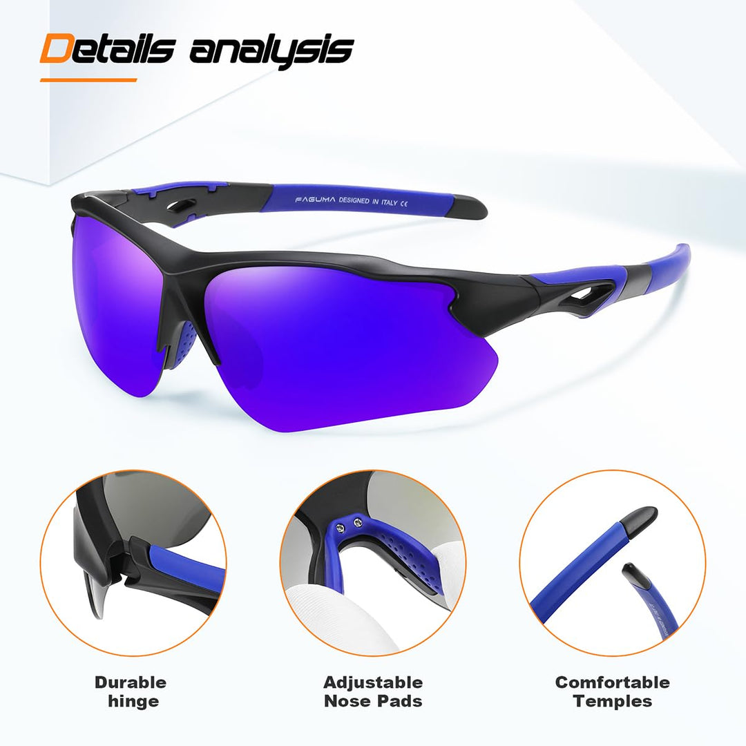 FAGUMA Polarized Sports Sunglasses for Men Women Fishing Cycling Running Golf Motorcycle TR90 Frame UV400