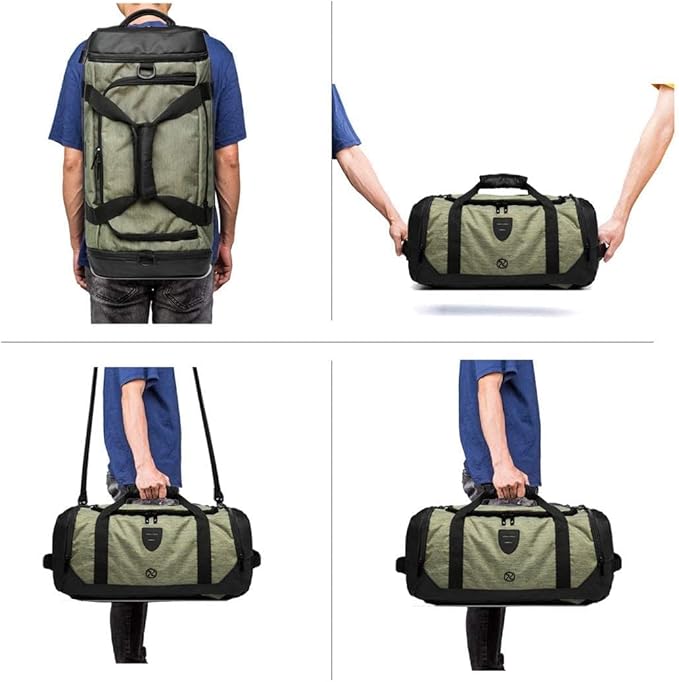 Gym Duffle Bag Backpack Waterproof Sports Duffel Bags Travel Weekender Bag for Men Women Overnight Bag with Shoes Compartment Green