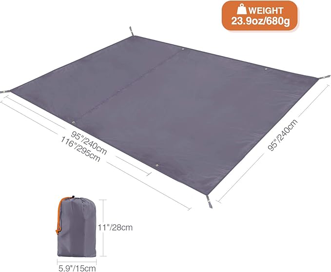 REDCAMP Waterproof Camping Tent Tarp - 95" x116'', 4 in 1 Multifunctional Tent Footprint for Camping, Hiking and Survival Gear, Lightweight and Compact