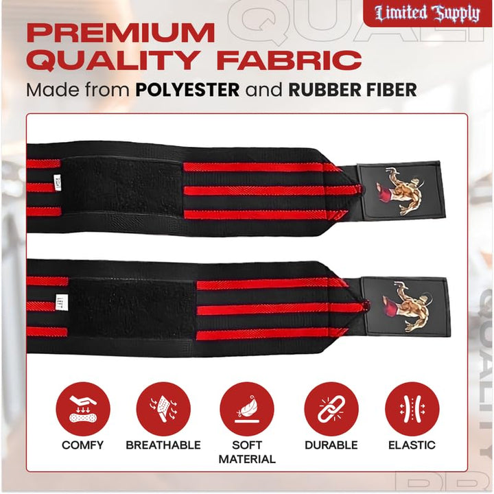 CROWN Anime Wrist Wraps Lifting Straps 24" for Men and Women - 1 Pair Each, Gym Accessories Support Weightlifting, Powerlifting, Strength Training, and Improve Workout, Black Redbki